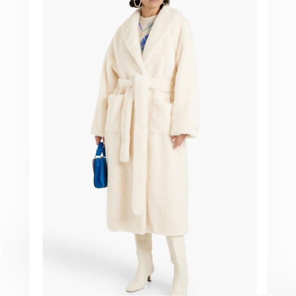 STAND tinley Faux Shearling fur long Coat off-white cream NEW - Picture 1 of 15